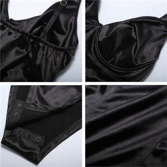 Women's Shiny Deep V-Neck Thong Bodysuit – Tank Top with Underwire - Picture 4 of 6